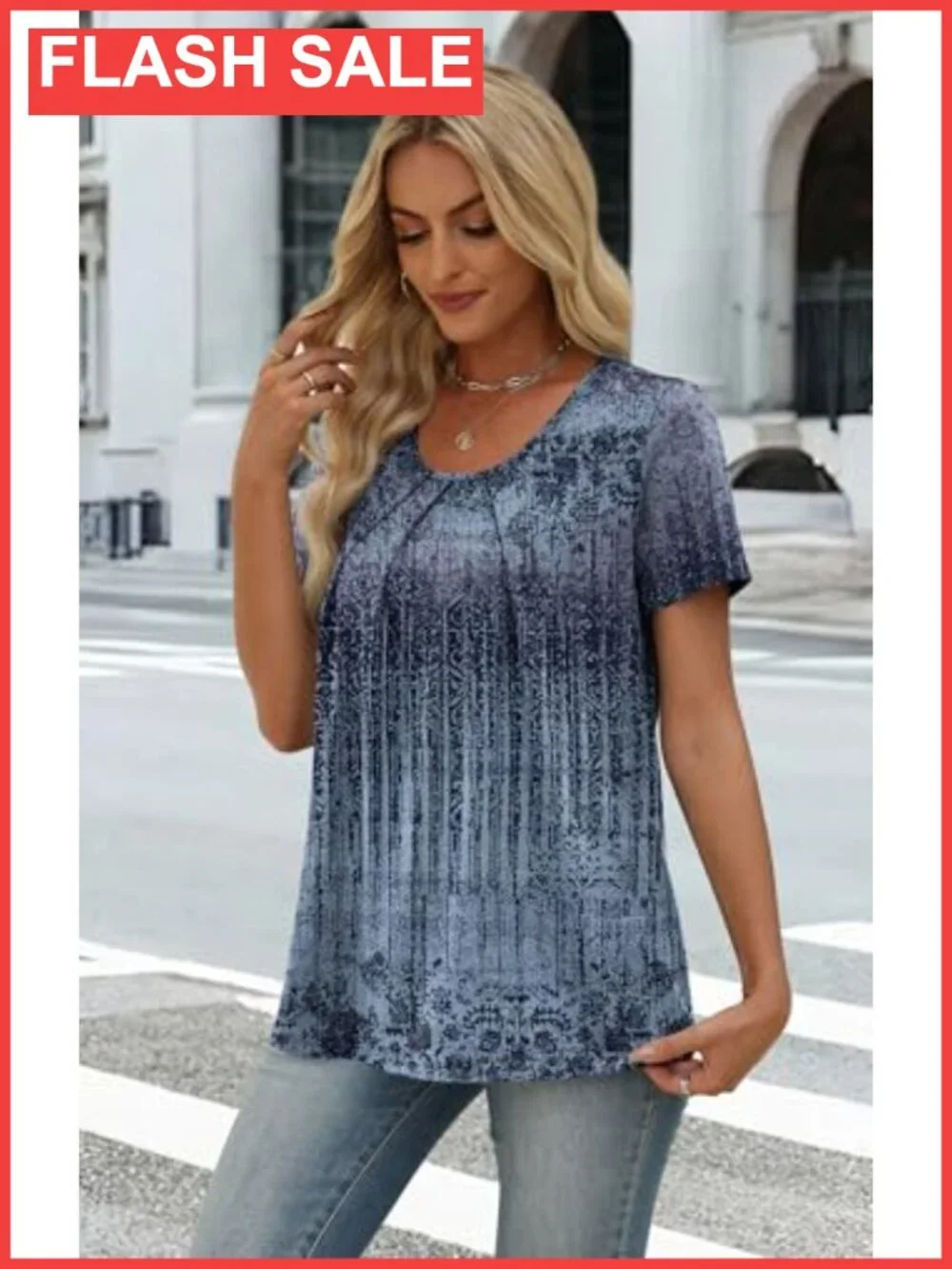 Womens Pleated Scoop Neck Short Sleeve Top Business Casual Blouse